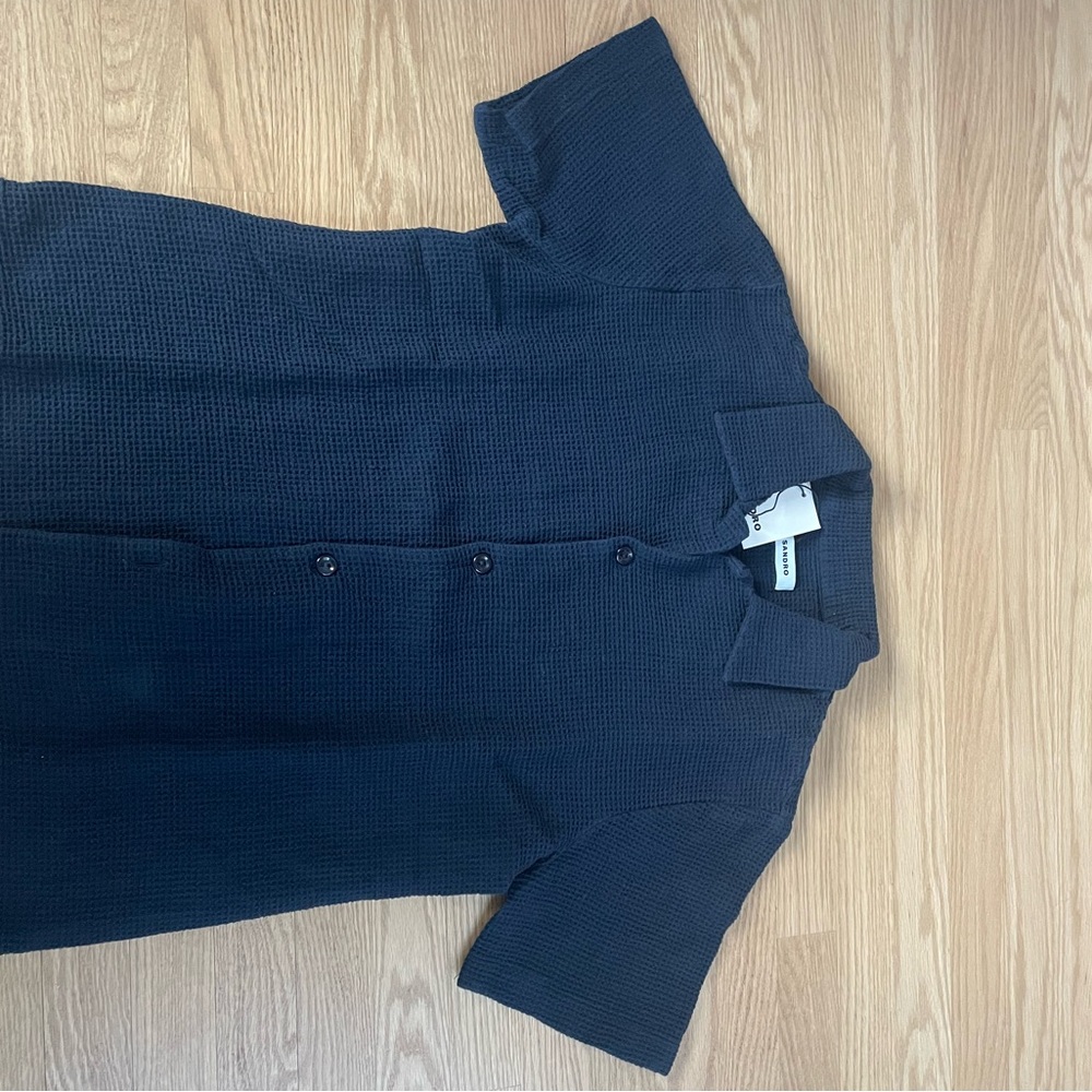 Sandro Dark Blue Honeycomb Polo Shirt